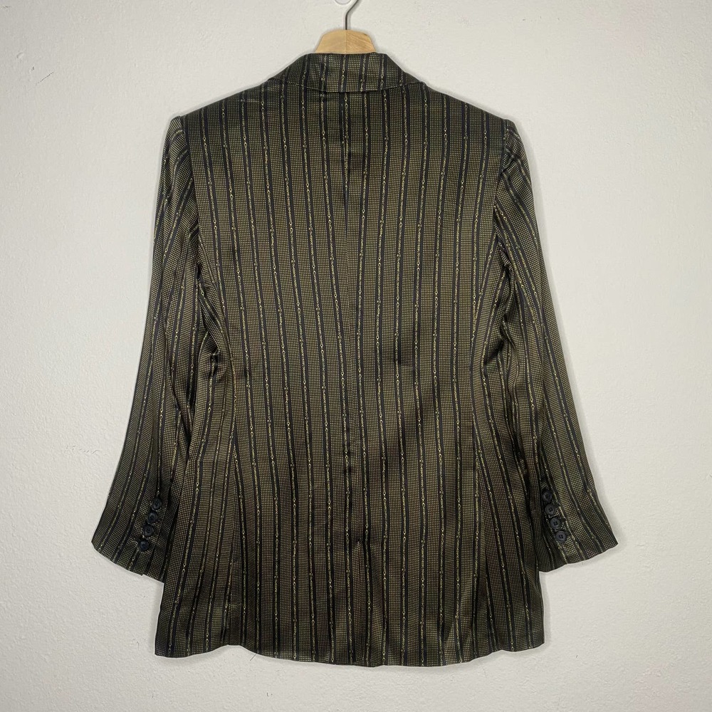 L’AGENCE 100% Silk Navy Gold Stripe Chain Print Blazer NWT - Picture 6 of 6